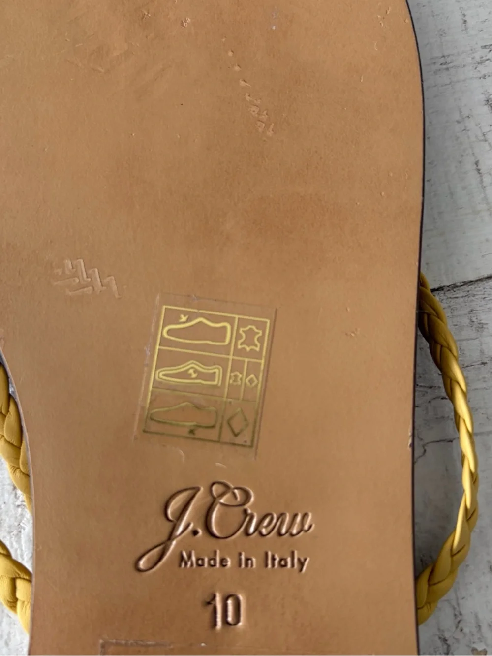 J.Crew NWOT Capri‎ Braided Strap Thong Sandals size 10 Yellow Leather Flat